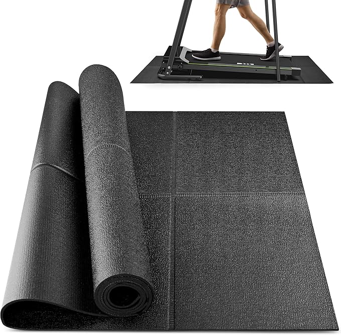 Foldable Rubber Treadmill Mat - Exercise Bike Mat with Waterproof Non-Slip Shock Absorption, Exercise Equipment Mat to Protect Floor for Home Gym Workout