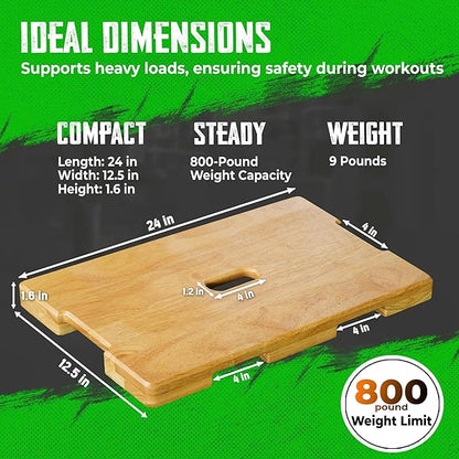 Wood Fitness Board, Exercise Platform or Wooden exercise board for resistance band exercises, Resistance Band Workout, Stretching, Strength, Flexibility and Balance for Total Body Home Gym.