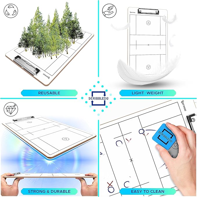 Scribbledo Lacrosse Dry Erase Board for Coaches 15x9 Inch Lacrosse Whiteboard Coaching Supplies Equipment Lacrosse Accessories Making it The Perfect Coach Gifts
