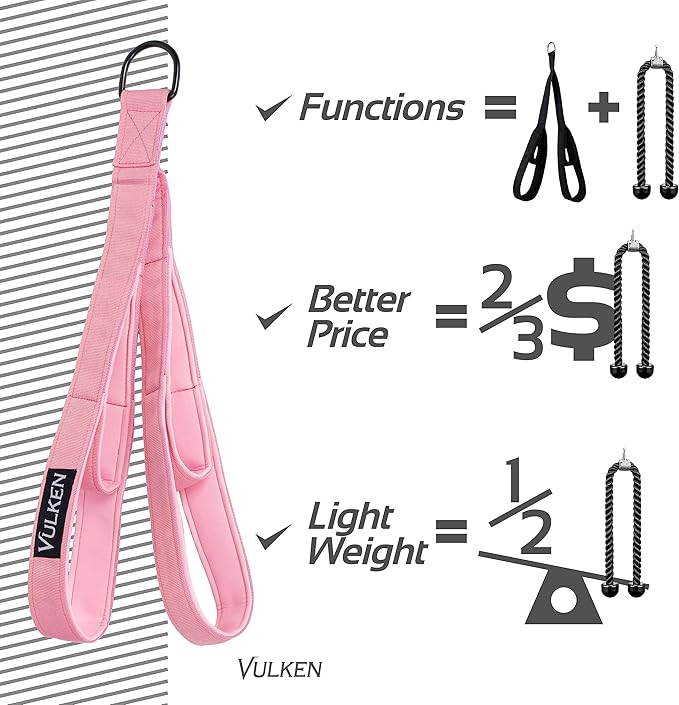 Vulken Tricep Rope Cable Attachment. Two Size in One Extra Long Pull Down Rope. Triceps Extension Straps Gym Equipment. Home Workout Handles for Resistance Bands.