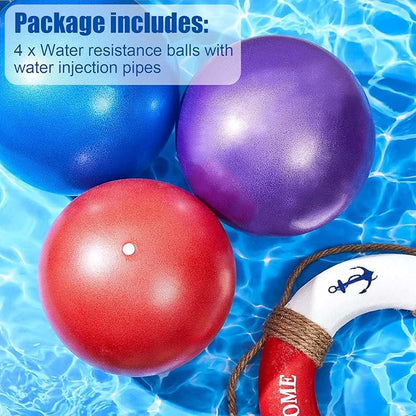 4 Pcs Water Resistance Ball 10 Inches Low Impact Pool Workout Equipment for Adults PVC Aquatic Exercise Equipment for Women Men Water Sports Swimming Fitness, Pink Blue Purple and Red