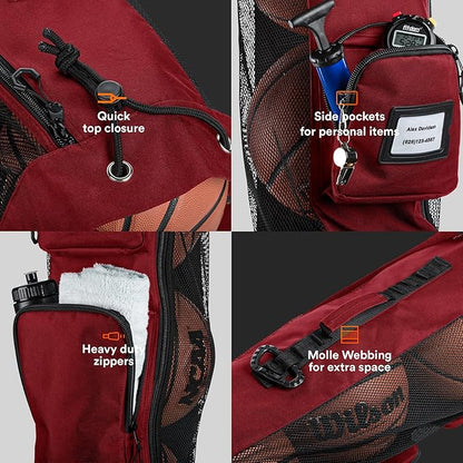 Fitdom Heavy Duty XL Basketball Mesh Equipment Ball Bag w/Shoulder Strap Design for Coach with 2 Front Pockets for Coaching & Sport Accessories. This Team Tube Carrier Can Store Up to 5 Basketballs