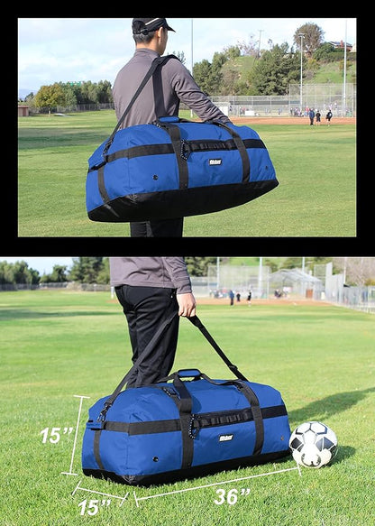 Fitdom Heavy Duty Extra Large Sports Gym Equipment Travel Duffel Bag W/Adjustable Shoulder & Compression Straps. Perfect for Team Coaches & Best for Soccer Baseball Basketball Hockey Football & More