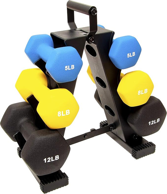 Signature Fitness Neoprene Dumbbell Hand Weights, Anti-Slip, Anti-roll, Hex Shape Colorful, Pair or Set with Stand