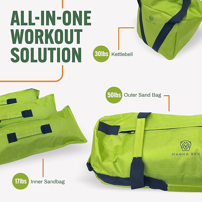 Sandbags for Working Out - Adjustable Sand Bags for Weight Training, Heavy Duty Equipment - 1 Outer Workout Sandbag, 3 Inner Sandbags, and 1 Soft Kettlebell