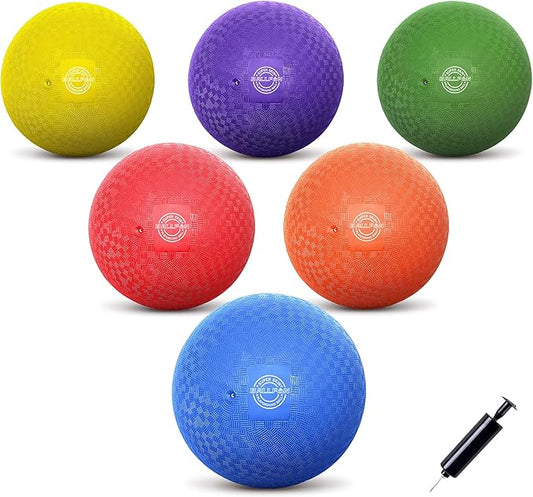 Dodgeballs Playground Balls, Dodge Ball Set for Kids & Adults, Bouncing Kickballs Handball for Outdoor & Indoor Games - Includes Pump & Mesh Storage Bag