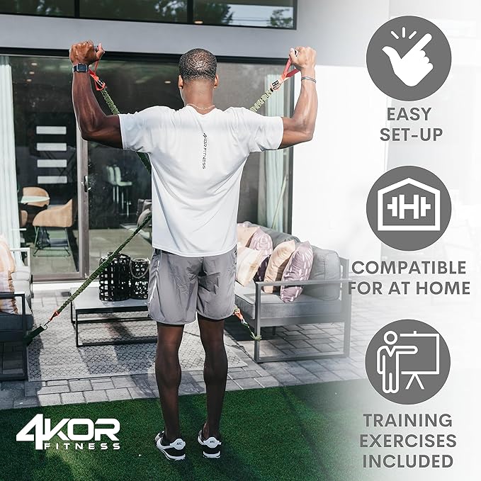 Resistance Cord Set by 4KOR Fitness, with Protective Nylon Sleeves, Handles, Anchors, and Carrying Bag. Perfect for Dynamic Warmups, CrossFit, and Rehab