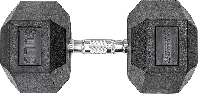 Lifeline Fitness Hex Dumbbells, Rubber Wrapped Hex Dumbbells, Premium Quality, Ergonomic Knurled Handle, Dumb Bells for Exercise, Home Gym Exercise Weights