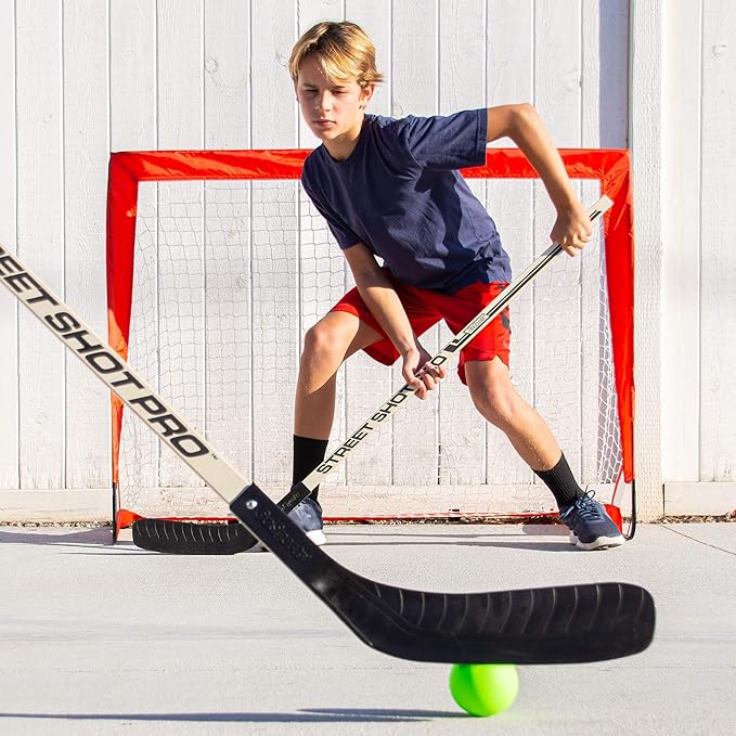 GoSports Street Hockey, Choose Between Street Hockey Goal Set with Sticks, or Street Hockey Sticks (2 Pack)