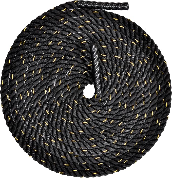 Signature Fitness Battle Rope 1.5Inch 2 Inch Diameter Poly Dacron 30 FT, 40 FT, 50 FT Length, Heavy Ropes for Home Gym and Workout