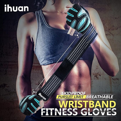 ihuan Ventilated Weight Lifting Gym Workout Gloves with Wrist Wrap Support for Men & Women, Full Palm Protection, for Weightlifting, Training, Fitness, Hanging, Pull ups