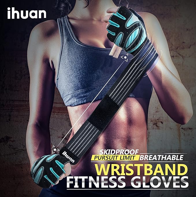 ihuan Ventilated Weight Lifting Gym Workout Gloves with Wrist Wrap Support for Men & Women, Full Palm Protection, for Weightlifting, Training, Fitness, Hanging, Pull ups