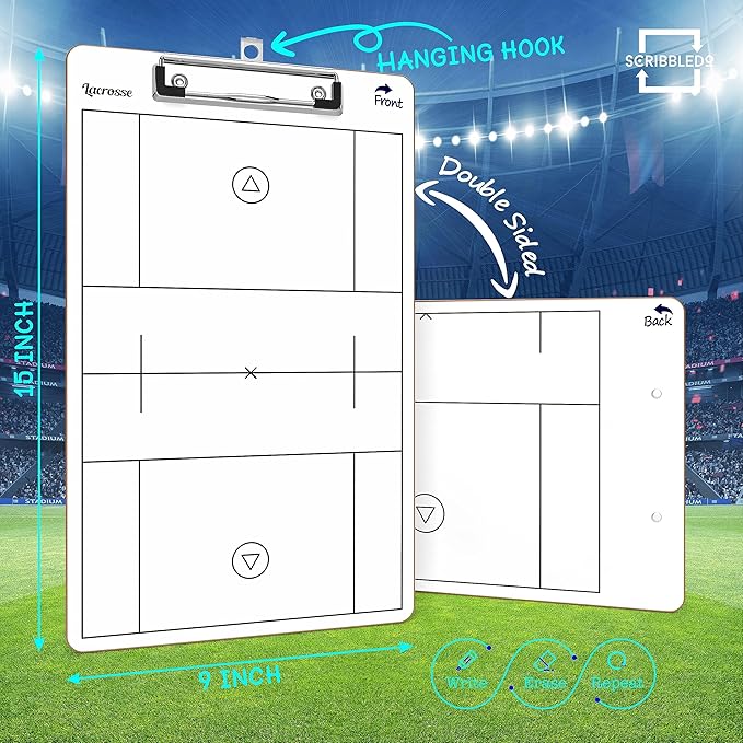 Scribbledo Lacrosse Dry Erase Board for Coaches 15x9 Inch Lacrosse Whiteboard Coaching Supplies Equipment Lacrosse Accessories Making it The Perfect Coach Gifts