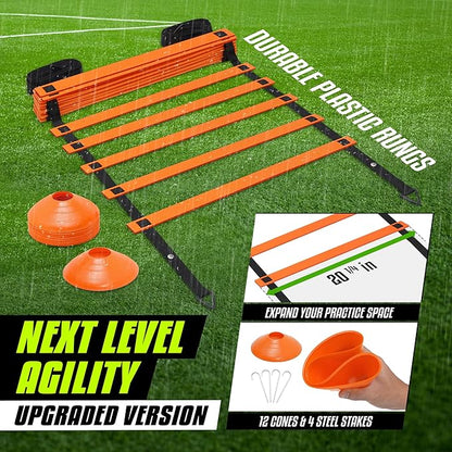 Yes4All Speed Training Equipment Set: 15ft Agility Ladder 5 Agility 12 Disc