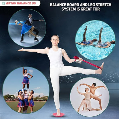 Dance, Cheerleading and Figureskating Trainer Stretching and Balance, 2 Pc. Set, Stretching, Disc Core Board and Flexibility Equipment Strap for Dance, Gymnastics, Turning, Stunt