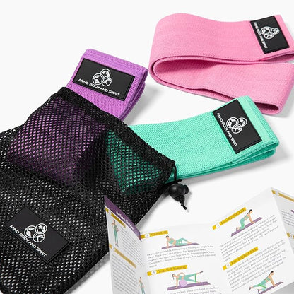 MIND BODY AND SPIRIT Fabric Resistance Bands Set of 3 - Durable Bands for Home Gym Workout, Body Fitness, Physical Therapy, Yoga, Pilates, Strength Training and Toning