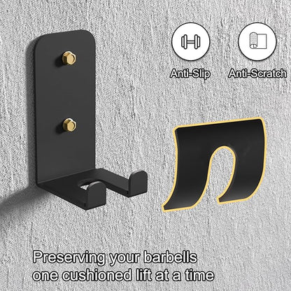 Barbell Holder Wall Mount, Olympic Barbell Hanger 1 Hook, Barbell Storage Black Powder Coated, Space Saving Commercial or Home Gym Accessory, Garage Gym Bar Wall Rack Holds Under 34mm Bar Size