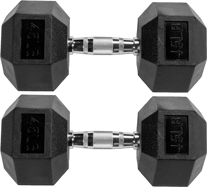 Signature Fitness Premium Rubber Encased Hex Dumbbell, Pairs