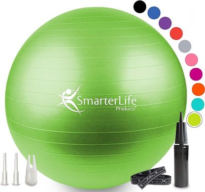 SmarterLife Workout Exercise Ball for Fitness, Yoga, Balance, Stability, or Birthing, Great as Yoga Ball Chair for Office or Exercise Gym Equipment for Home, Premium Non-Slip Design