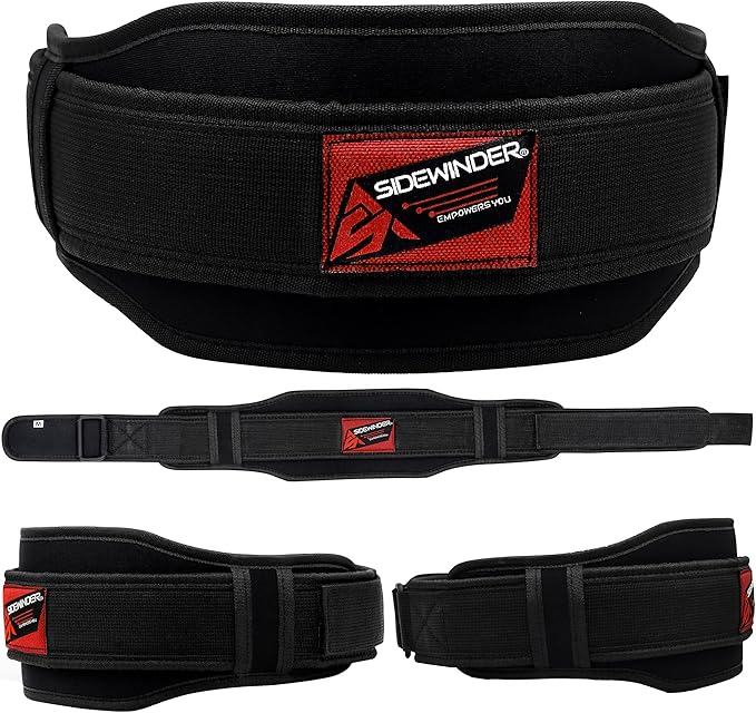 SideWinder Weight Lifting Belt for Serious Crossfit, Powerlifting Gym Training Fitness Workout Deadlifts Double Padded Back Support