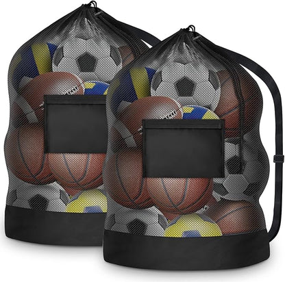 Extra Large Sports Ball Bag, Mesh Soccer Team Balls Bag, Drawstring Sport Equipment Storage Bag for Basketball, Beach Cloth and Swimming Gears