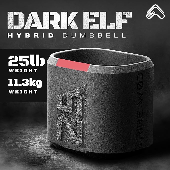 Tribe WOD Dark Elf Hybrid Dumbells 10-35lb - Cross Training Workout Equipment for Muscle Building and Mobility, Cardio Fitness, Weights for Women & Men (Pack of 1)