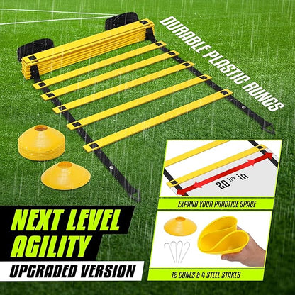 Yes4All Speed Training Equipment Set: 15ft Agility Ladder 5 Agility 12 Disc