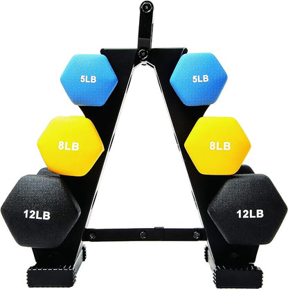 Signature Fitness Neoprene Dumbbell Hand Weights, Anti-Slip, Anti-roll, Hex Shape Colorful, Pair or Set with Stand