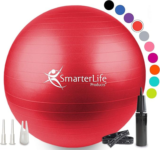 SmarterLife Workout Exercise Ball for Fitness, Yoga, Balance, Stability, or Birthing, Great as Yoga Ball Chair for Office or Exercise Gym Equipment for Home, Premium Non-Slip Design