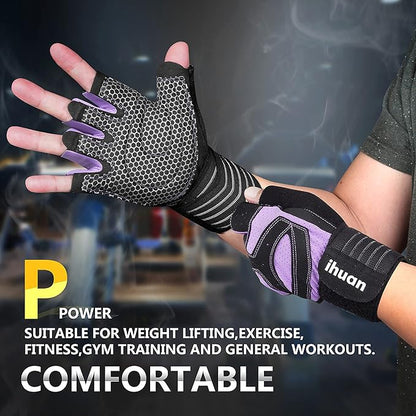 ihuan Ventilated Weight Lifting Gym Workout Gloves with Wrist Wrap Support for Men & Women, Full Palm Protection, for Weightlifting, Training, Fitness, Hanging, Pull ups