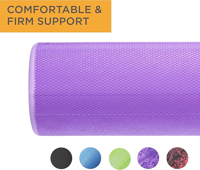 Maximo Fitness Foam Roller - 18" x 6" High Density Exercise Roller for Trigger Point Self Massage, Muscle and Back Roller for Fitness, Physical Therapy, Yoga and Pilates, Gym Equipment, Purple