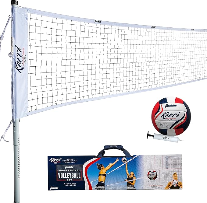 Franklin Sports Outdoor Volleyball Net Sets - Beach + Backyard Portable Volleyball Net with Poles - Complete Outdoor Volleyball Sets with Net + Volleyball Included