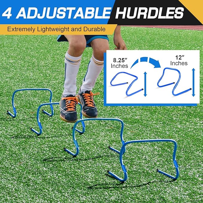 Agility Ladder Football Training Equipment Set 20ft 12 12 Rungs 4 Hurdles, 20 Cones, 5 Resistance