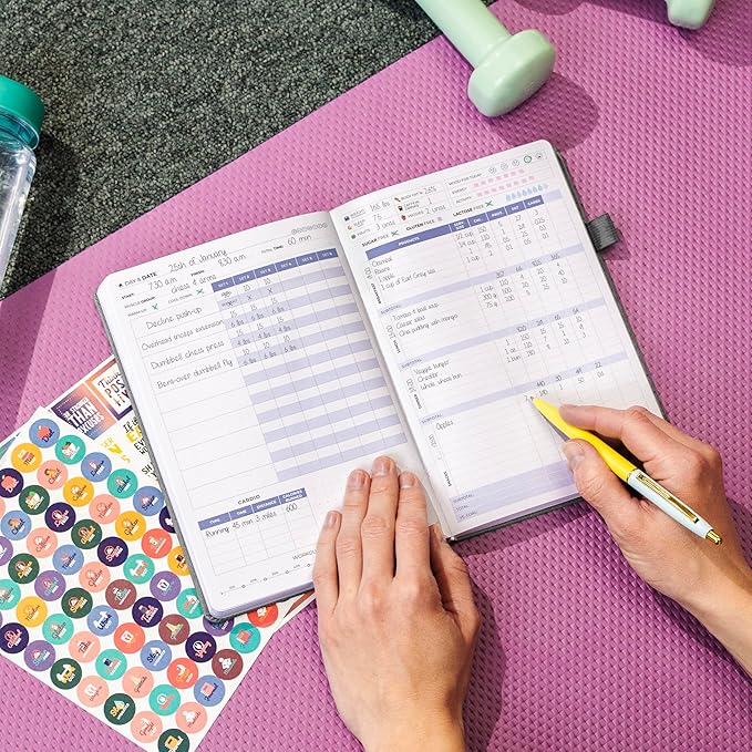 Clever Fox Fitness & Food Journal – Nutrition & Workout Planner for Women & Men – Diet & Gym Exercise Log Book with Calendars, Diet & Training Trackers - Undated, A5 Size, Hardcover (Grey)