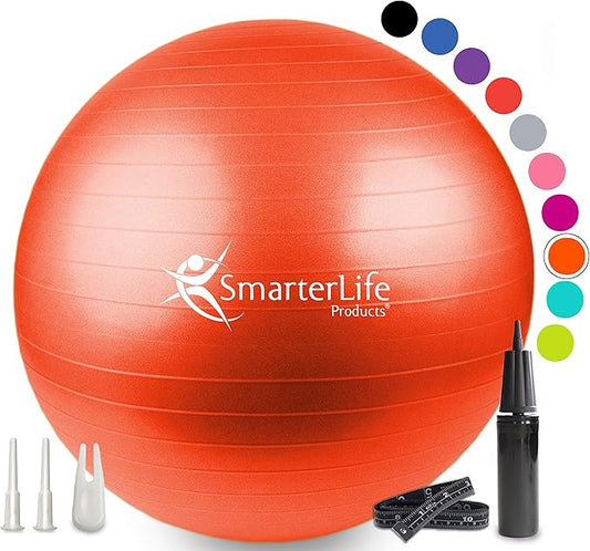 SmarterLife Workout Exercise Ball for Fitness, Yoga, Balance, Stability, or Birthing, Great as Yoga Ball Chair for Office or Exercise Gym Equipment for Home, Premium Non-Slip Design