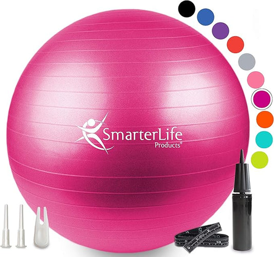 SmarterLife Workout Exercise Ball for Fitness, Yoga, Balance, Stability, or Birthing, Great as Yoga Ball Chair for Office or Exercise Gym Equipment for Home, Premium Non-Slip Design