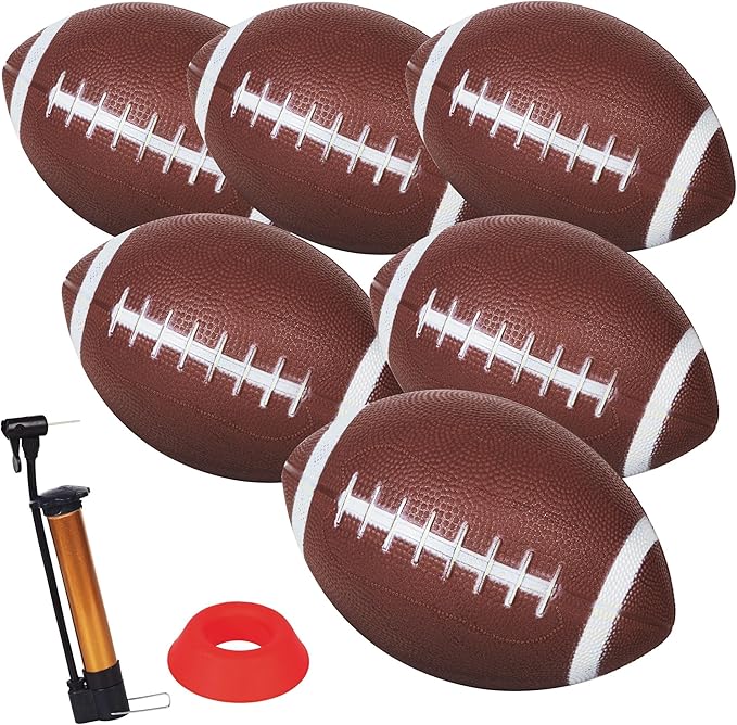 Inflatable Rubber Footballs 6 PCS-8.3" with Pump and Kicking Tee|Soft Mini Small Size Peewee Football for Kids/Toddler/Junior/Youth Goodie Bags Stuffers/Return Gifts and Prize Box