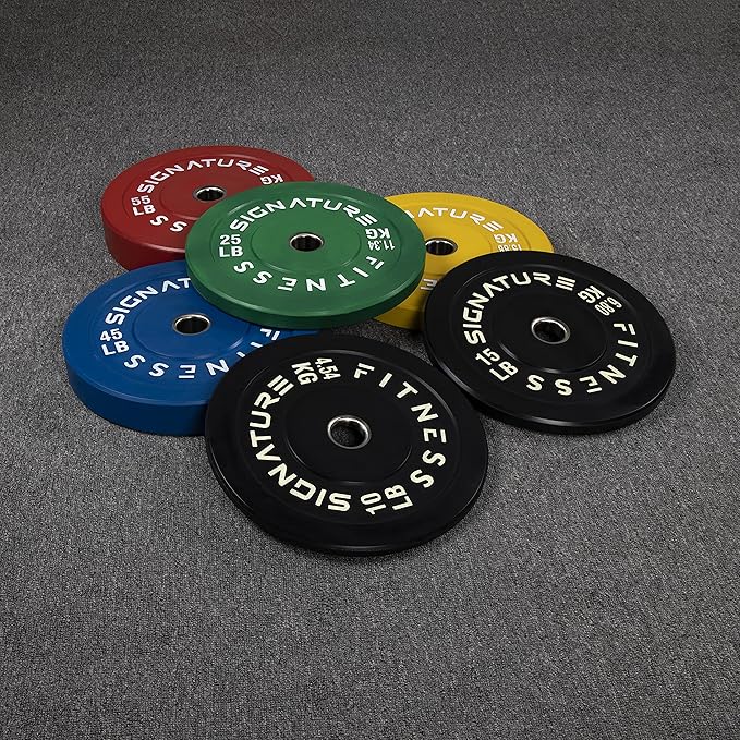 Signature Fitness 2" Olympic Bumper Plate Weight Plates with Steel Hub, 35LB Single, Colored