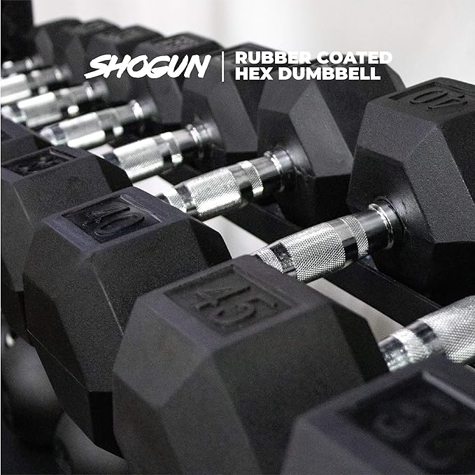 Shogun Hex Dumbbells. Available Hex Dumbbells from 5-55 LBS For Home Workouts, Weight & Strength Training. 5 to 20 LB Hex Dumbbells Sold in Pairs. 25 to 55 LB Hex Dumbbells Sold as Single.