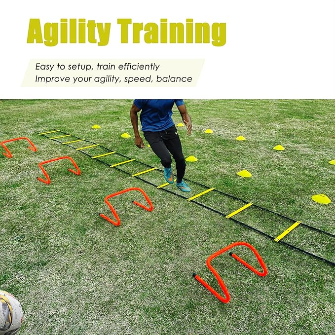 Agility Ladder Soccer Training Equipment 20ft Agility 12 Rungs, 4 Speed 12 Training