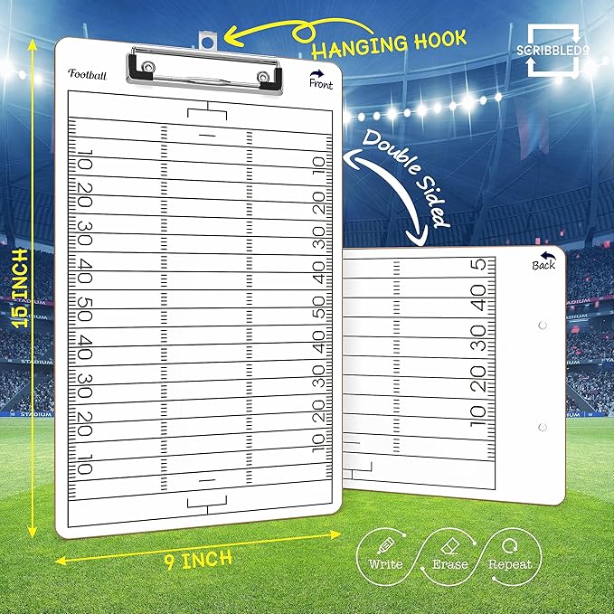 SCRIBBLEDO Football Dry Erase Board for Coaches 15x9 Double Sided Football Whiteboard Coaching Clipboard Equipment Football Accessories The Perfect Coach Gifts