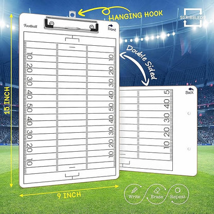 SCRIBBLEDO Football Dry Erase Board for Coaches 15x9 Double Sided Football Whiteboard Coaching Clipboard Equipment Football Accessories The Perfect Coach Gifts