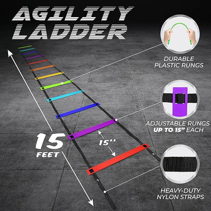 Yes4All 8, 12, 20 Rungs Agility Ladder - Speed Training Equipment for All Ages & Levels with Carrying Bag - Speed Ladder