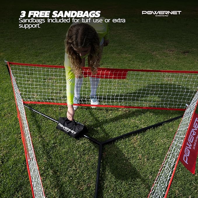 PowerNet Carli Lloyd Soccer Triple Threat Rebounder, 3-Sided Net, Sandbags Included, 80" L x 21" H Per Side, Great for Futsal and Soccer