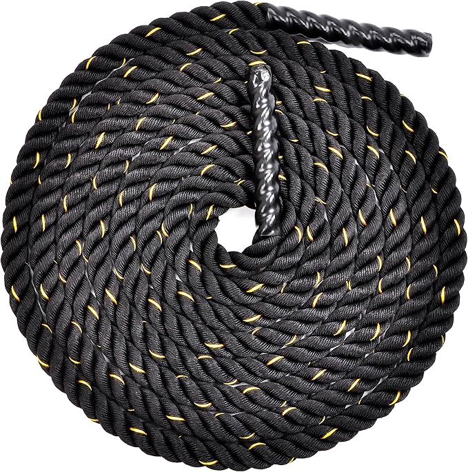 Signature Fitness Battle Rope 1.5Inch 2 Inch Diameter Poly Dacron 30 FT, 40 FT, 50 FT Length, Heavy Ropes for Home Gym and Workout