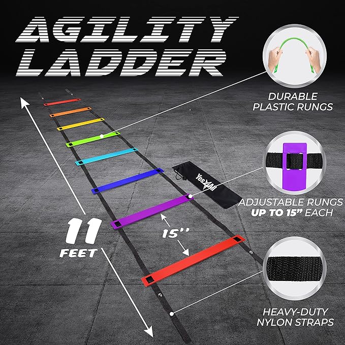 Yes4All 8, 12, 20 Rungs Agility Ladder - Speed Training Equipment for All Ages & Levels with Carrying Bag - Speed Ladder