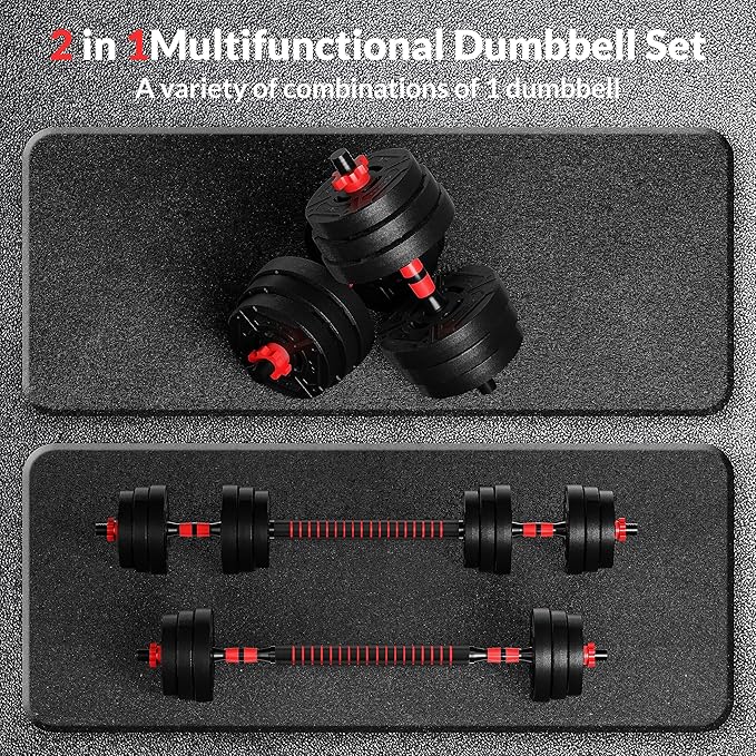 Signature Fitness Multi-Functional Portable Changeable Dumbbell and Barbell Kettlebell Set With Adjustable Weights, 20/32/50/60LBS, Multiple Sizes